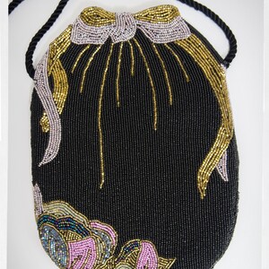 Vintage 80s beaded handbag in an ART NOUVEAU style, designed by HATO HASI, Japan. Luxury Resale Boutique. Online Consignment Store. Vintage Clothing for Ladies.