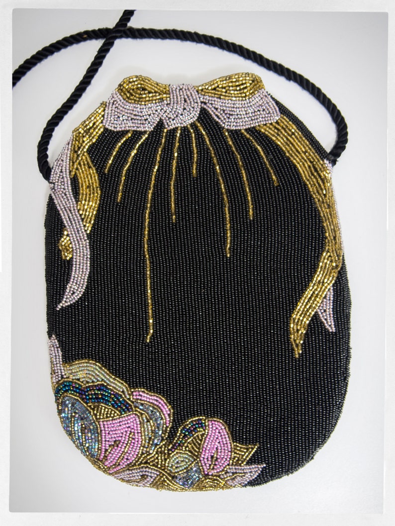 Vintage 80s beaded handbag in an ART NOUVEAU style, designed by HATO HASI, Japan. Luxury Resale Boutique. Online Consignment Store. Vintage Clothing for Ladies.