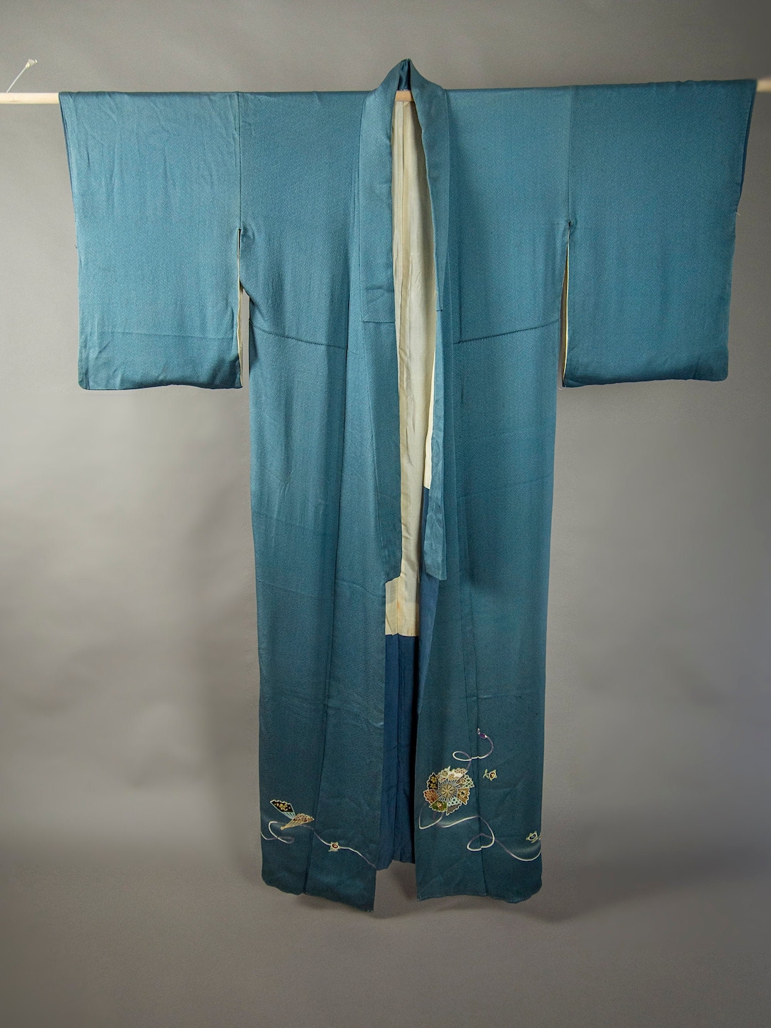 Vintage 80's Slate Grey-Blue Full Length Japanese Kimono main image 0