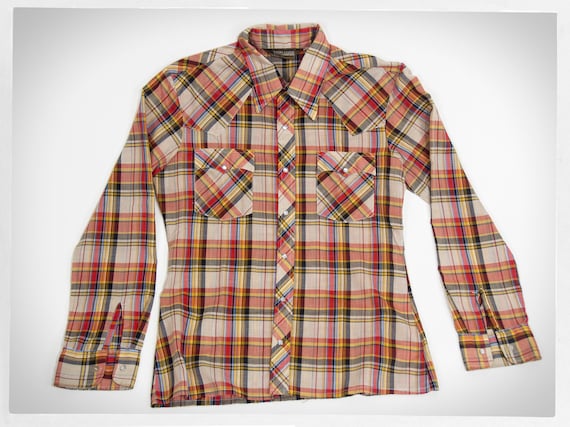 Retro 70s Shirt, Rockabilly Fashion, Vintage 80s BOOTLEGGER Shirt, Plaid WESTERN Shirt, Boho Fashion, Vintage Fashion, Men's Vintage Fashion