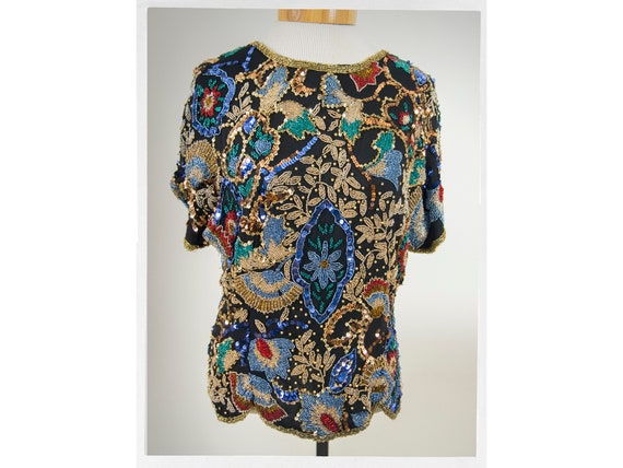 Vintage 80s Beaded Top, 80s Stunning Beaded Top, V