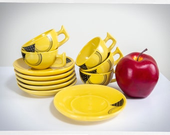 90s Postmodern Espresso Cups, Postmodern Decor, Mid Century Decor, Postmodern Tableware, Espresso Cups and Saucers, 80s Modern Coffee Cups