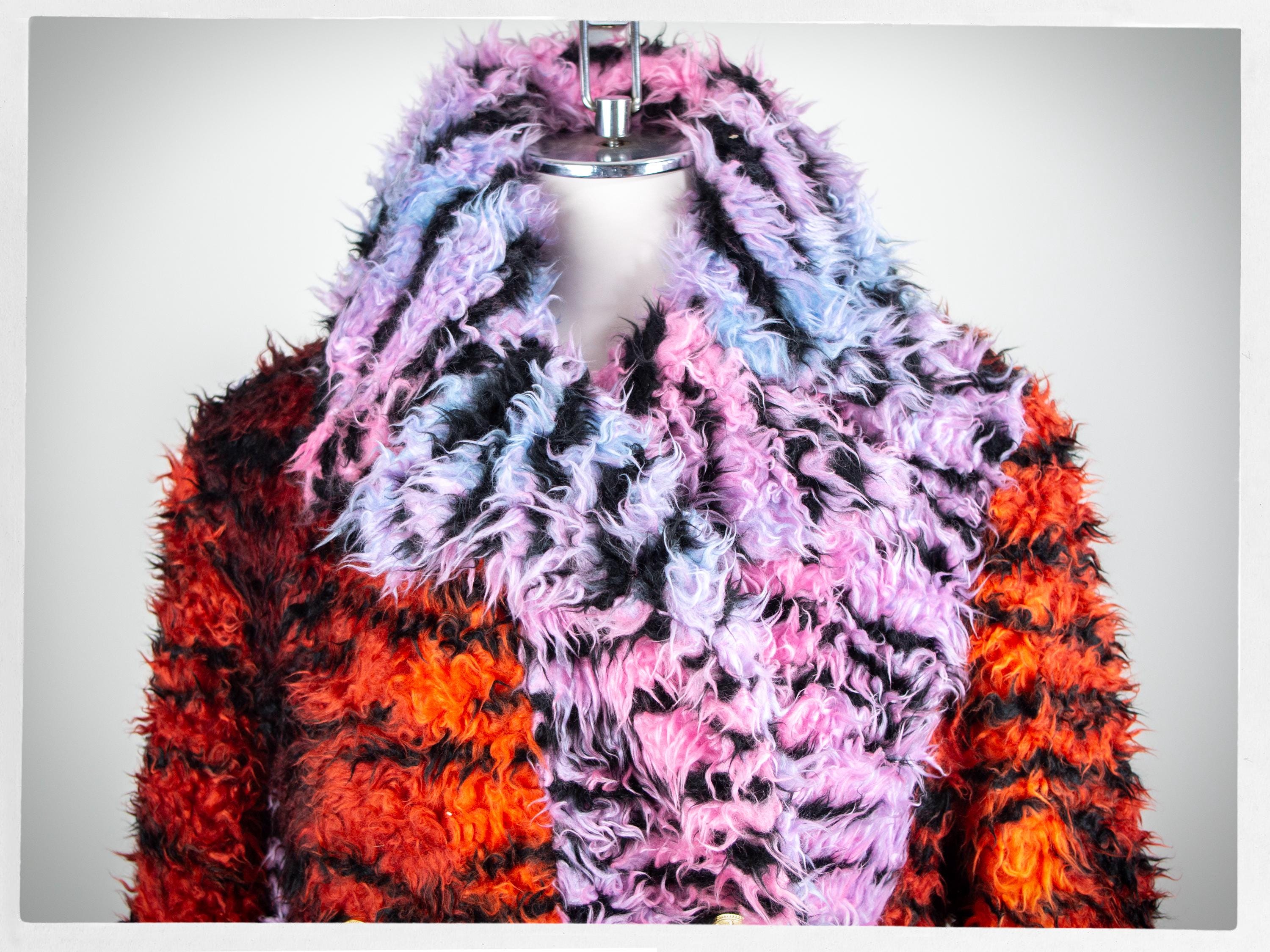 KENZO and H&M Coat, Faux Fur Coat, Pink Abstract Coat, Multi KENZO and H&M Coat, Faux Fur Coat, Pink Abstract Coat, Multi