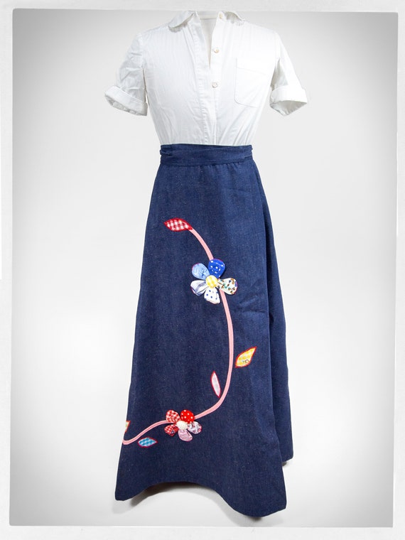 Vintage 70s Skirt, 80s Wrap Denim Skirt, 60s Hipp… - image 2