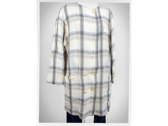 驚きの価格 Linen Plaid Coat, Linen 90s Retro Jacket, 80s Fashion, Boho ジャケット・アウター