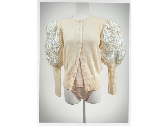 Retro 80s Cardigan, Mutton Lace Sleeve Cardigan, Vintage Fashion 