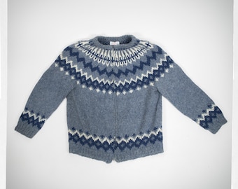Blue Nordic Hand Knit Zip Cardigan, 90s Wool Mohair, Norwegian Style, Oversized XL