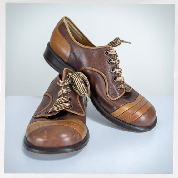 靴 80s vintage archive string leather shoes Square Toe Mod Shoes — 80s Chocolate Brown Leather, Made in USA - Etsy