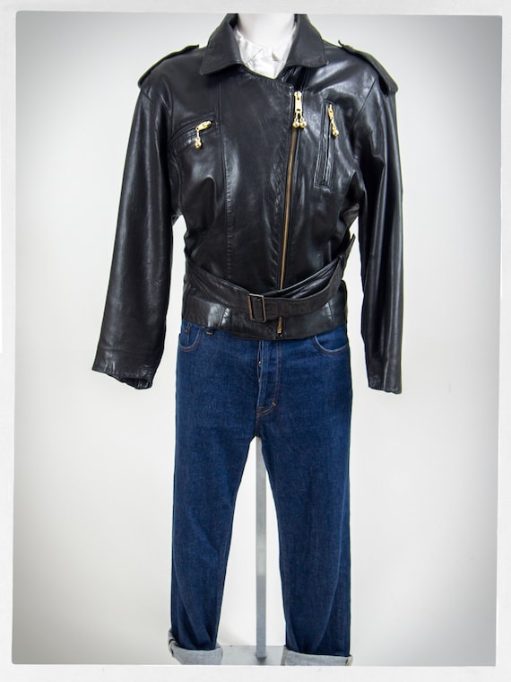 90s Black Leather Jacket, Disco Jacket, Vintage Fashion, Rocker