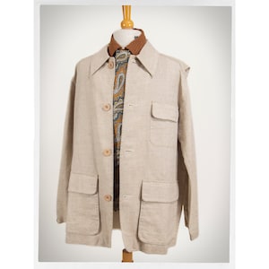 Retro 80s Jacket, 90s ARMANI Jacket, ARMANI JEANS Chore Coat, Retro Safari Jacket, Luxury Fashion, Men's Vintage Fashion, Linen Chore Jacket