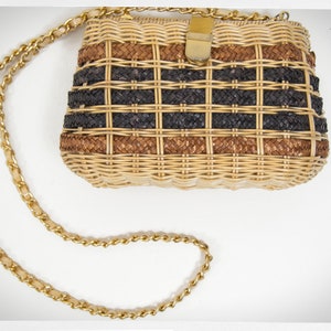 Vintage 80s Wicker Purse, 70s Rattan Purse, 70s Shoulder Purse, 70s Rattan Asian Handbag, Vintage Fashion, Boho Fashion, Vintage Purse