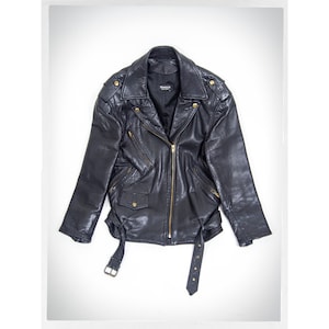 Retro 90s Leather Jacket, 80s MARQUIS Jacket, Black Biker Jacket