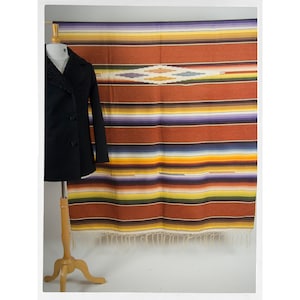 Vintage 50s Mexican Serape, 50s Mexican Serape Blanket, Vintage 60s Mexican Saltillo, Mexican Blanket  Wool/Cotton, Southwestern Decor