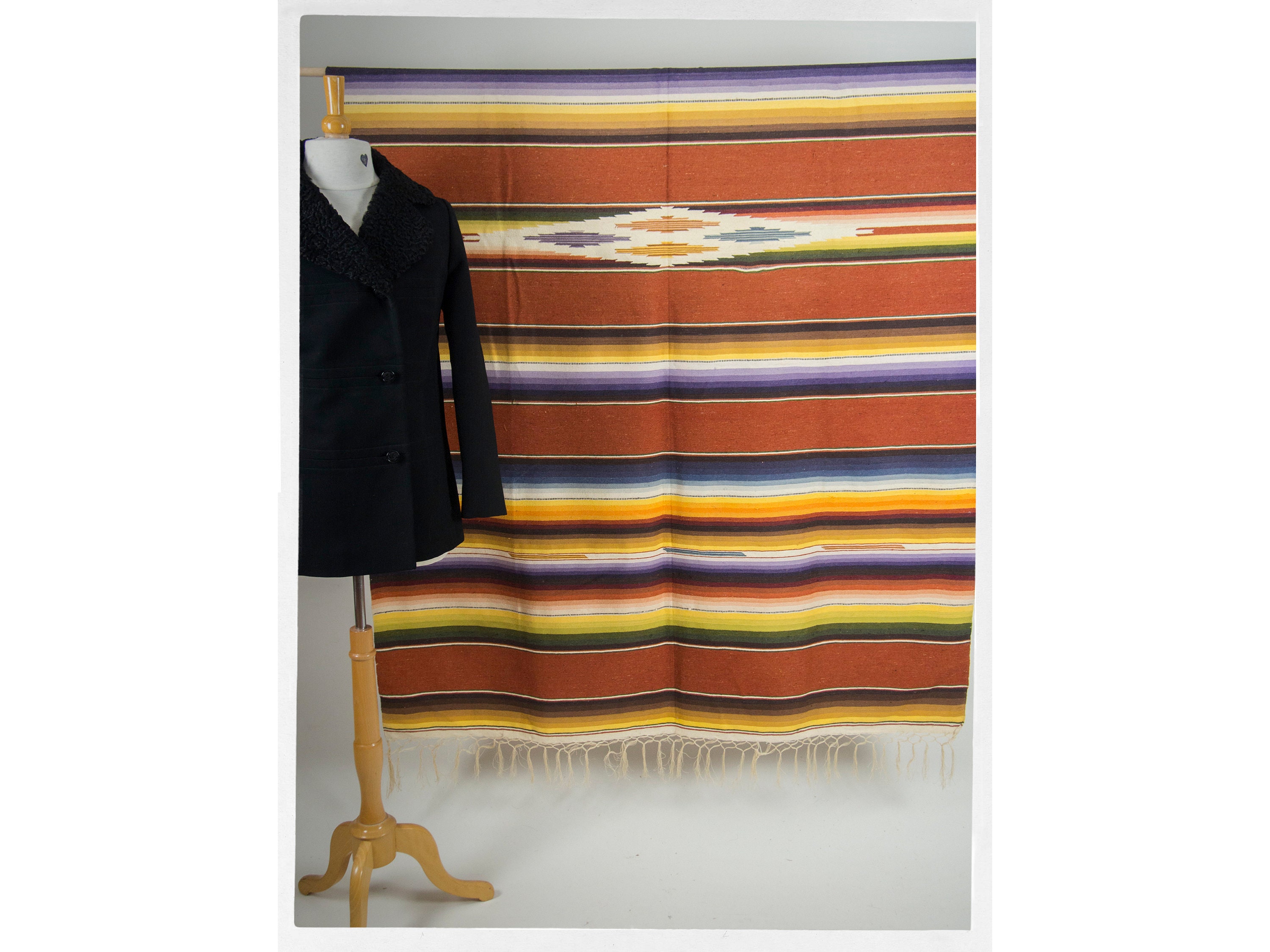 Vintage 50s Mexican Serape, 50s Mexican Serape Blanket, Vintage