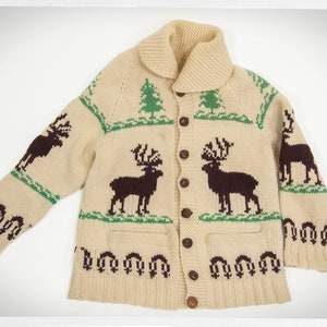 Retro 60s Sweater, 60s MARY MAXIM, 60s Hand Knit Jumper, Retro Knit Sweater, Vintage Fashion, Hand Knit Moose Jumper, Cowichan Sweater