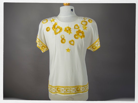 Retro 80s ESCADA , Vintage 80s Silk Blouse, 80s Ba