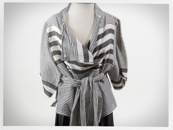 Vintage 90s Blouse, Linen Silk Blouse, Statement B