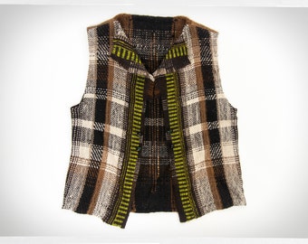Vintage Hand Woven Vest, 80s Wool Vest, Vintage Fashion, Boho Fashion, Folk Art Crafts, Handmade Vest, 80s Wool Loomed Vest, Hippy Fashion