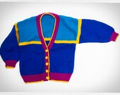 Retro 80s Sweater, 80s New Wave Cardigan, Hand Knit Sweater, Vintage Fashion, Knit Fashion, 80s Post Modern Cardigan, Boho Fashion, Street