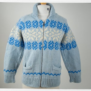 Vintage 70s Mary Maxim, Pre-loved MARY MAXIM SWEATER, Snowflake Pattern Sweater, Handmade Wool Sweater,  Cowichan Sweater, Handmade Jumper