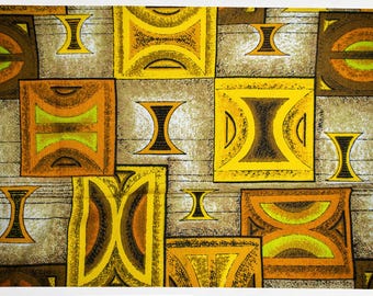Vintage 60s Fabric, Mid Century Decor, 70s Abstract Fabric, Vintage Fabric, Barkcloth TIKI Fabric, 70s GEOMETRIC Fabric, 60s Abstract Fabric