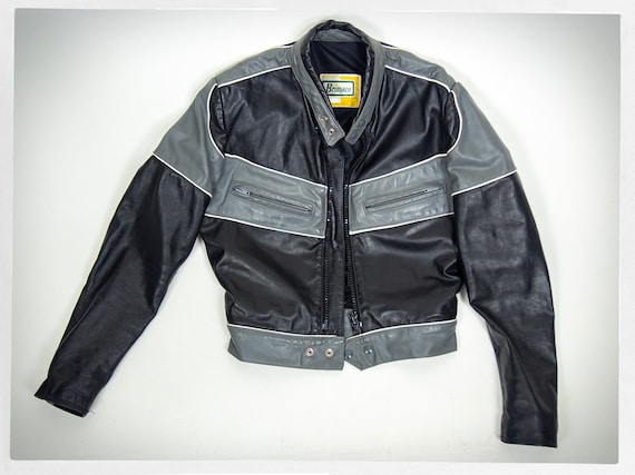 Retro 80s Motorcycle Jacket, 70s Leather Cafe Rac… - image 1