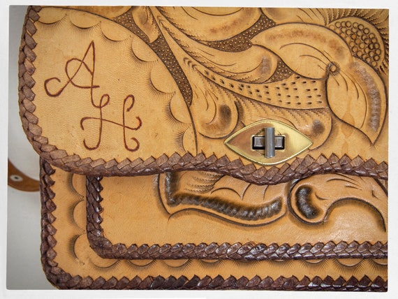 SHARP 70s 80s ハンドバッグ VINTAGE レザー 高級 Vintage 80s PURSE, Western Tooled Purse, 80s Handmade Leather Bag