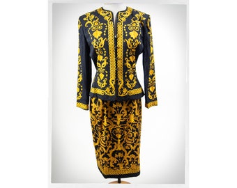 Retro 80s Modern Silk ROCOCO Suit, 70s Silk BAROQUE Suit, Vintage Fashion, Retro Luxury Fashion, Designer Fashion, 80s Adrianna Papell Suit