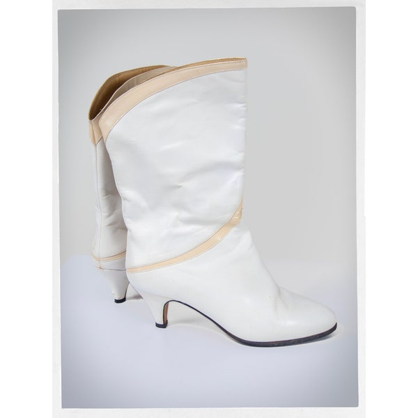 70s White Boots, Vintage Boots, White Leather Boots, Fashion Boots, PERTTI PALMROTH, Made in Finland, New Wave Fashion, Vintage 80s Boots