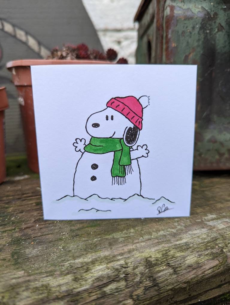 Weihnachtskarte Für Paare – Künstlerisches Design Mit Schneemann & Hund, Made In UK