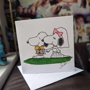 Hand drawn Snoopy Wedding Day card - Handmade - Congratulations
