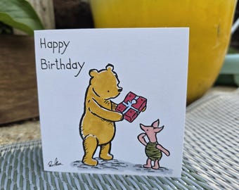Classic Pooh & Piglet Birthday Card | Original Hand-Drawn Greeting