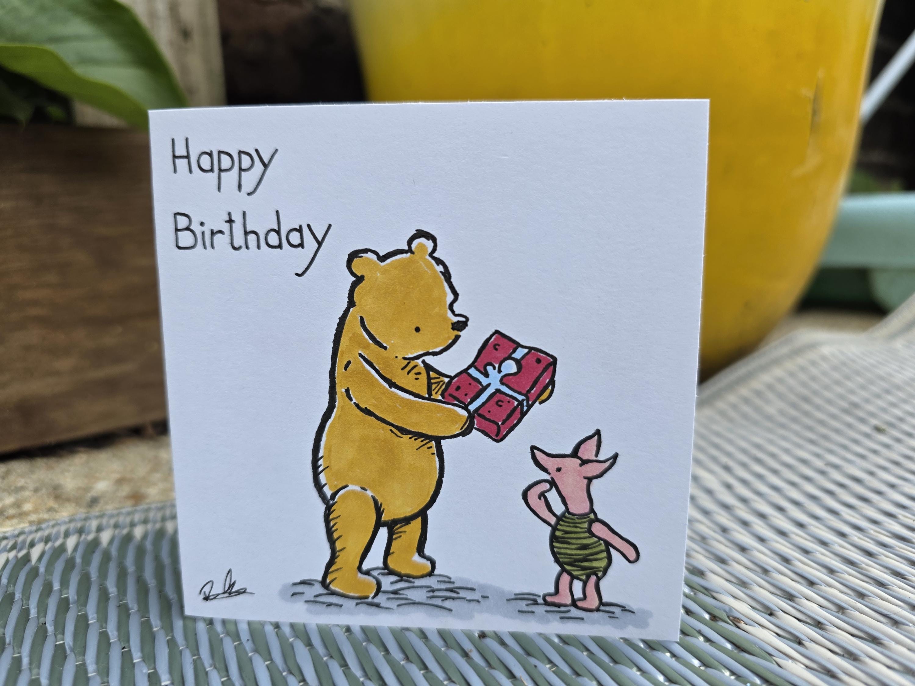 Classic Pooh & Piglet Birthday Card | Original Hand-drawn Greeting