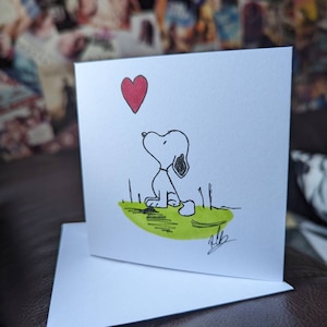 Handgetekende Snoopy-geïnspireerde kaart - verjaardag - medeleven - bruiloft - verloving - Moederdag - bedankt - jubileum - Valentijnsdag