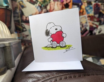 Handgezeichnete Snoopy Karte - Feier - Geburtstag - Handgemacht - Beileid - Valentinstag - Hochzeit - Verlobung - Muttertag - Jubiläum