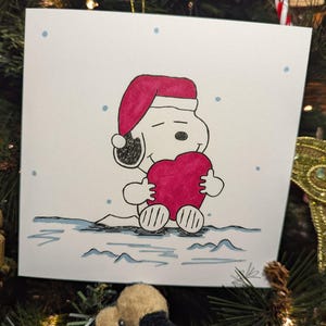 Handgezeichnete Snoopy inspirierte Weihnachtskarte - Xmas - Mann - Frau - Freund - Familie