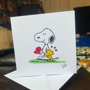 Handgetekende op Snoopy & Woodstock geïnspireerde kaart - verjaardag - bruiloft - verloving - Moederdag - jubileum - Valentijnsdag - Vaderdag