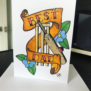 Carte de cricket dessinée à la main (écriture personnalisée) inspirée des tatouages - anniversaire - beau-père - fête des pères - papa - oncle - grand-père - frère - père