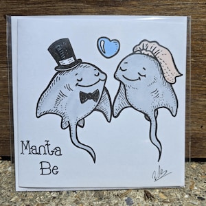 Handgetekende mantarog trouwkaart - huwelijk - net getrouwd - vis - jubileum - verloving
