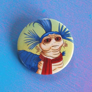 Worm Labyrinth Button Badge, 80s Movie Characters, Retro Collectable Gift Idea, Original Artwork