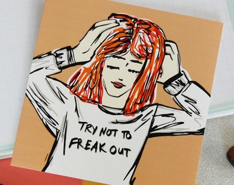 Funky Red Hair Girl Card, Try Not To Freak Out Funny Card, Cute Comical Card, See The Funny Side When Things Go Wrong, Pop Art Style