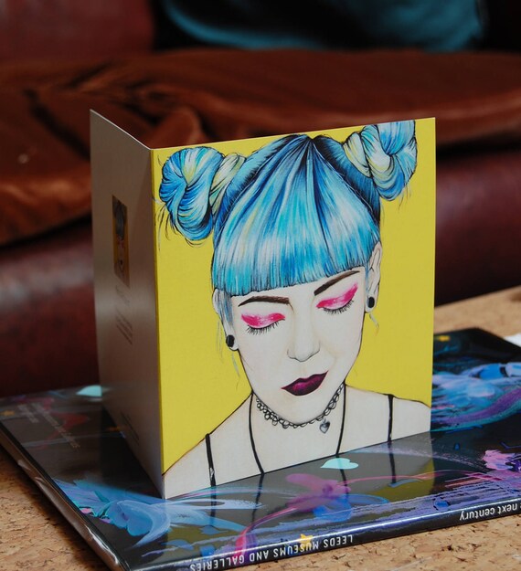 Emo Blue Hair Girl Square Greetings Card Etsy