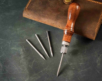 High quality detachable leather sewing awl , flat diameter point sewing awl for leather , leather stitching awl GJZZ