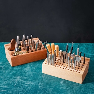 Quality wood tool holder organizer for leathercraft , leather tool hold organizer ,leather stamp tool rack GJSNH