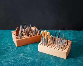 Beech Wood Leather Tool Holder: Craft Tool Organizer, 24/72 Holes