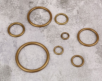 Heavy duty antique solid brass O rings no seam , 1 2 3 inch large metal brass circles craft rings for bag belt crafts H10-ARNS
