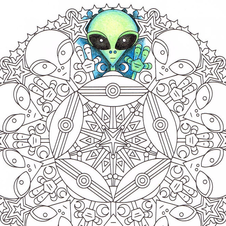 Mandala Coloring Page Little Green Friends printable Etsy