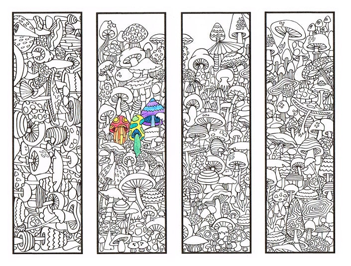Coloring Bookmarks Mushroom bookmark coloring page for | Etsy