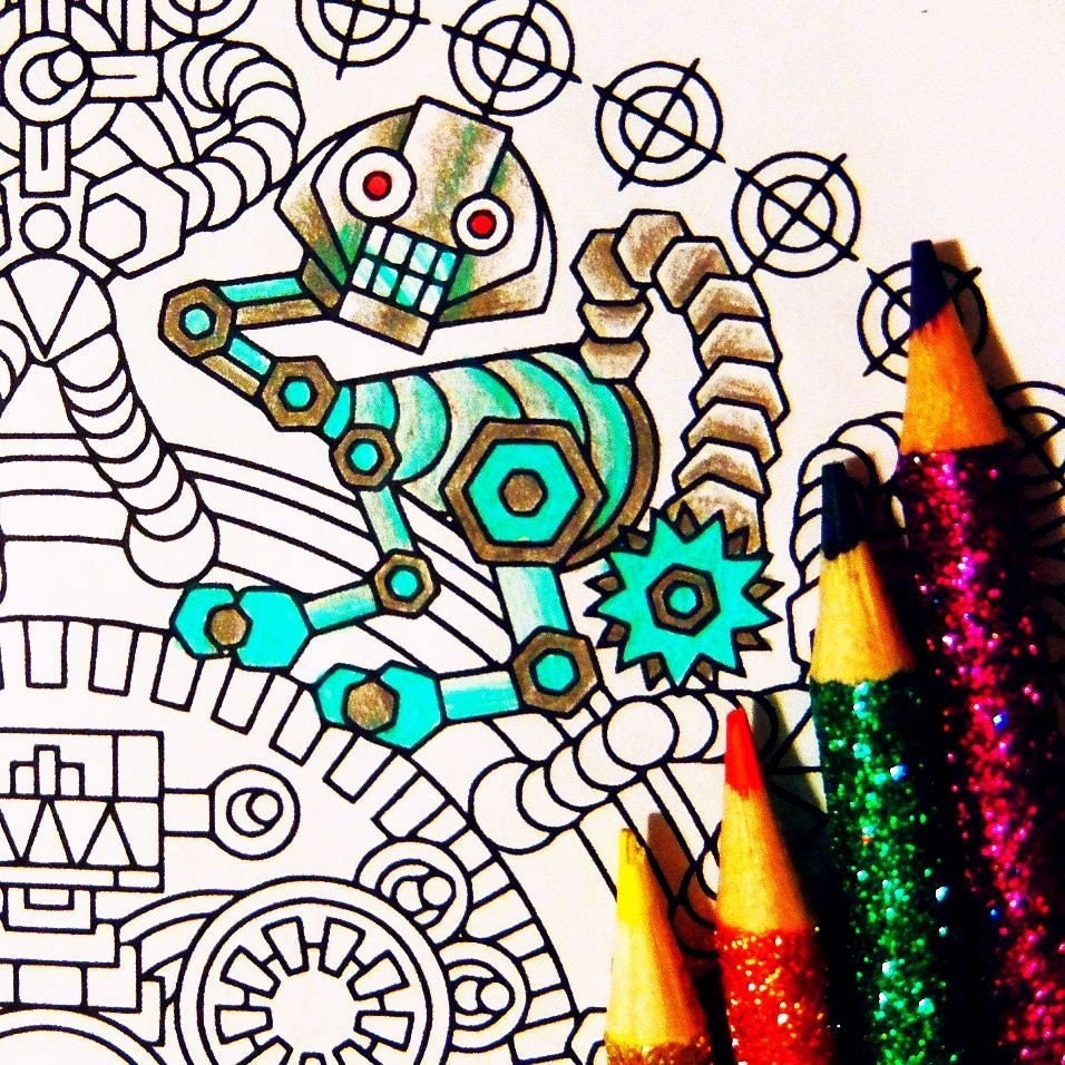 Killer Robots Halloween Coloring Page printable Halloween | Etsy