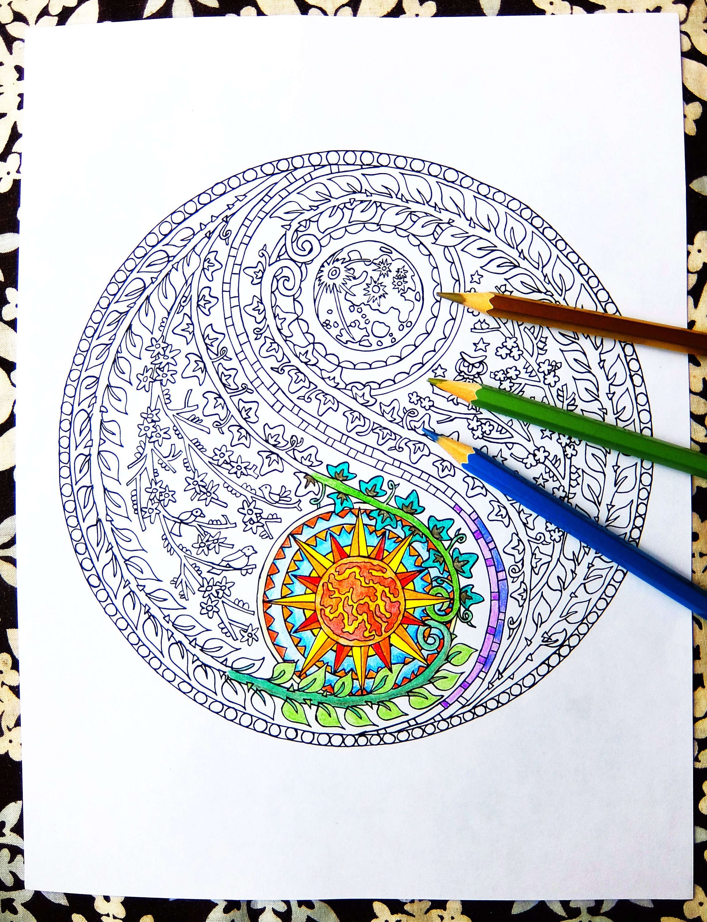 coloring for adults yin yang moon and sun printable adult